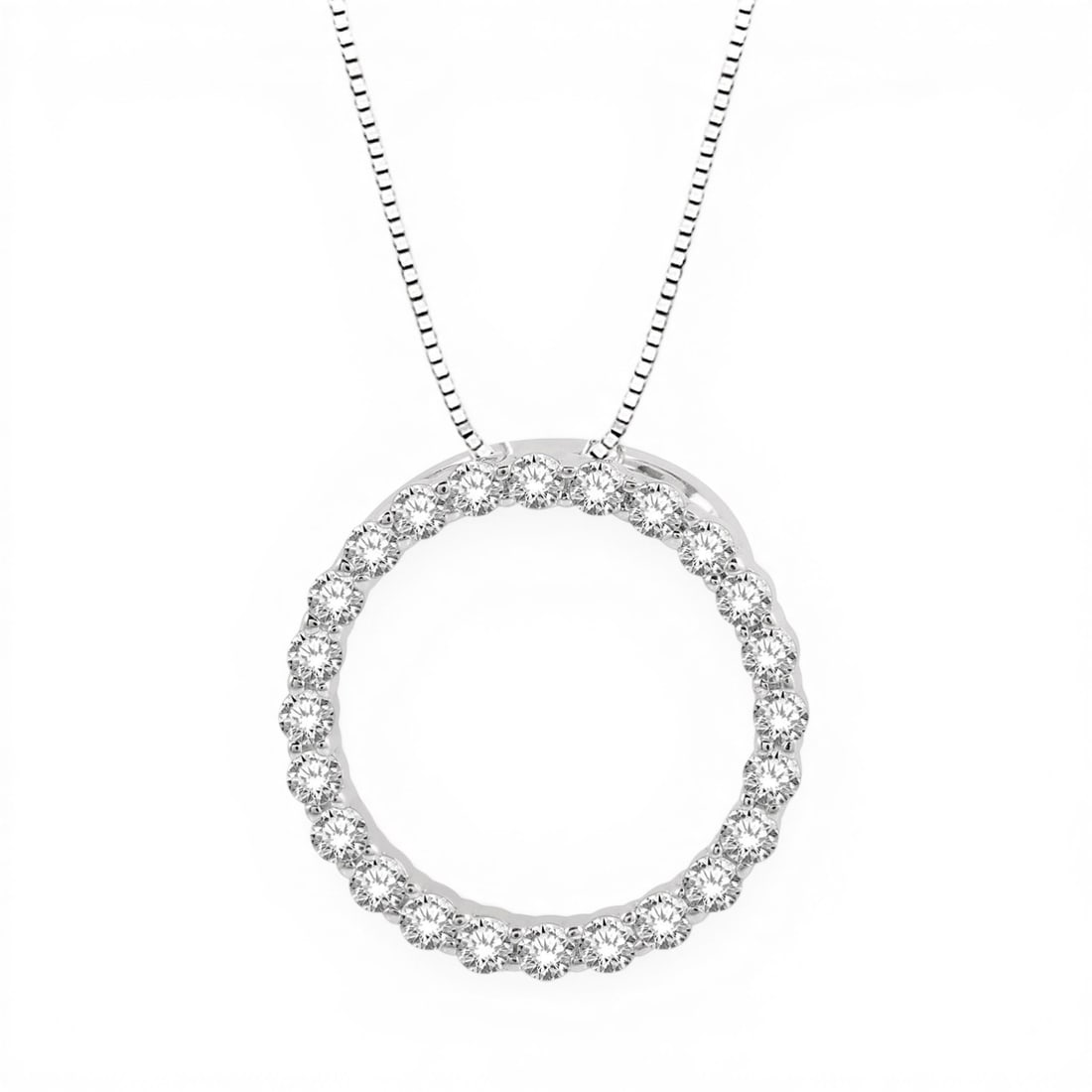 0.25 ctw Diamond Circle of Love 14K White Gold Pendant: Rare and radiant, this elegant Circle of Love pendant featuring White Diamond offers a touch of the extraordinary. Showcasing the gems in a Open Circle Prong Setting arrangement, the pendant consists 