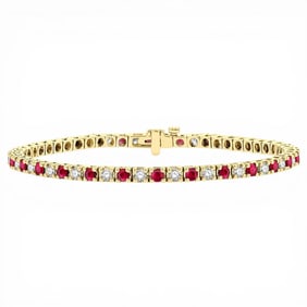 2.5mm Ruby and 1.54 ctw Diamond 14k Yellow Gold Tennis Bracelet