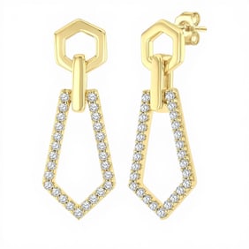 0.33 ctw Diamond Hexagon & Pentagon Link 10k Yellow Gold Earrings
