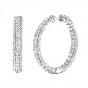 4.08 ctw Duchess 3-Row Diamond Hoop 18K White Gold Earrings