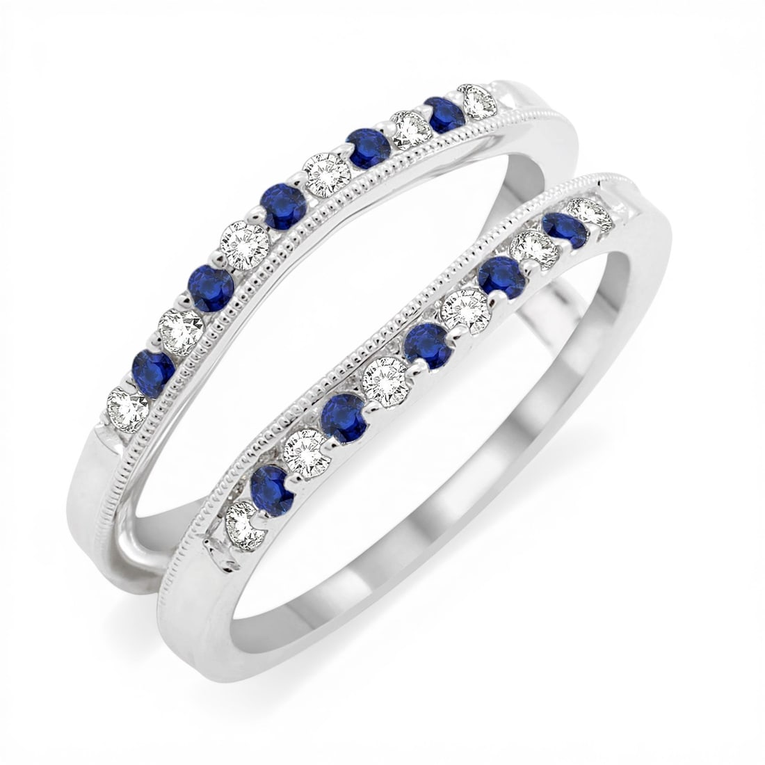1.45mm Sapphire and 0.17 ctw Diamond Accent 14K White Gold Insert Ring: Captured in a moment of brilliance, this exquisite Insert Ring ring featuring Blue Sapphire, White Diamond speaks to the connoisseur. Securely held in a classic Insert/Guard Setting design, the ring i