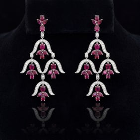 11.15 ctw Ruby and 1.80 ctw Diamond Platinum Chandelier Earrings