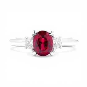 Oval Ruby and 0.27 ctw White Diamond Platinum Ring