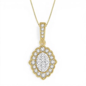 0.28 ctw Cluster Diamond Lattice Edge 14K Yellow & White Gold Pendant