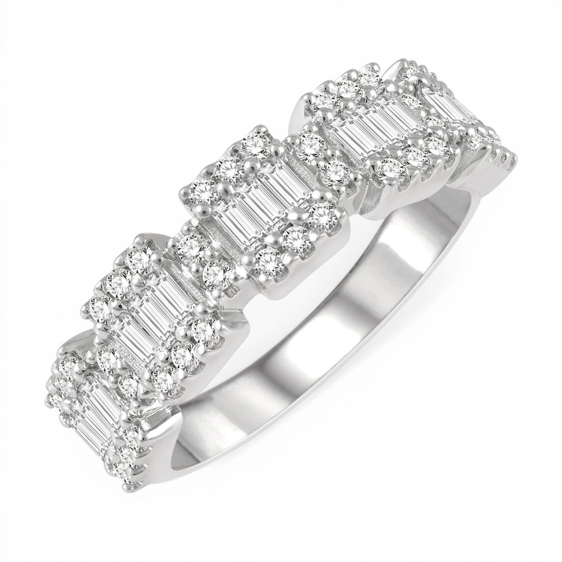 0.75 ctw Diamond Baguette and Round Fusion 14K White Gold Ring: Timeless and sophisticated, this magnificent Fusion ring featuring Natural Diamonds radiates enduring beauty. Securely held in a classic Cluster design, the ring is forged from 4.0 grams of high-polis