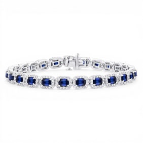 4x3mm Emerald Cut Blue Sapphire and 2.20 ctw Diamond 14K White Gold Bracelet