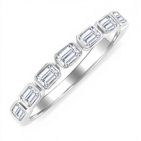 0.70 ctw Emerald Cut Diamond Bezel East-West 14K White Gold Band Ring