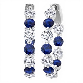 3.3mm Sapphire and 1.68 ctw Diamond Inside-Out 14K White Gold Hoop Earrings