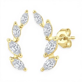 0.48 ctw Marquise Diamond Leaf Vine 14K Yellow Gold Stud Earrings