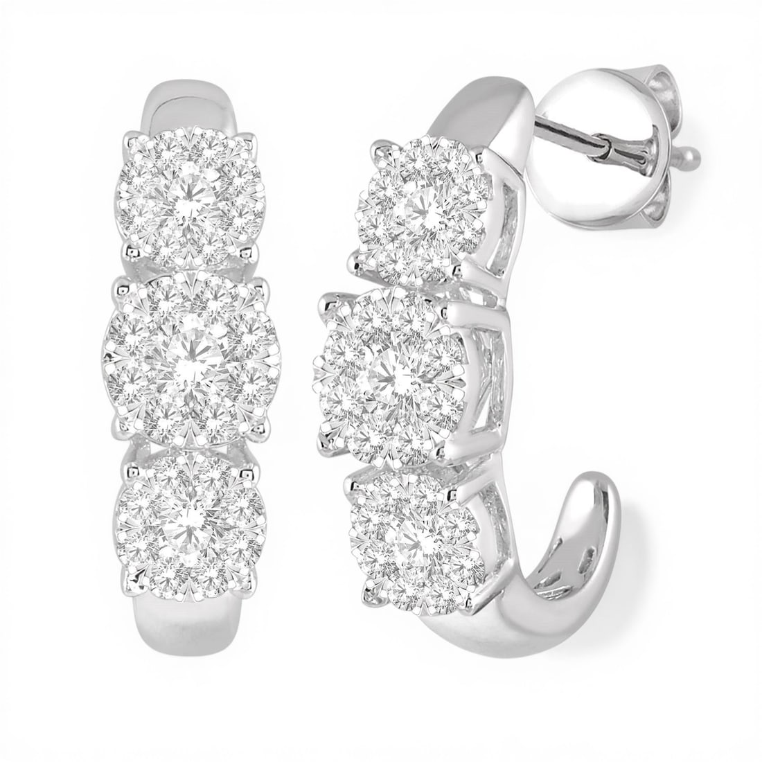 1.02 ctw Diamond Cluster 14K White Gold Earrings: A vision of luxury, this stunning Cluster pair of earrings featuring White Diamond defines sophistication. Securely held in a classic Cluster design, the earrings are forged from 4.0 grams of high-pol