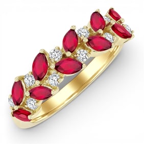 4x2mm Ruby and 0.20 ctw Diamond 14K Yellow Gold Band Ring