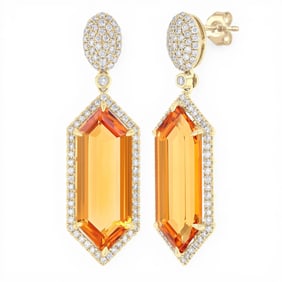 22x8mm Citrine and 0.88 ctw Diamond 14K Yellow Gold Earrings