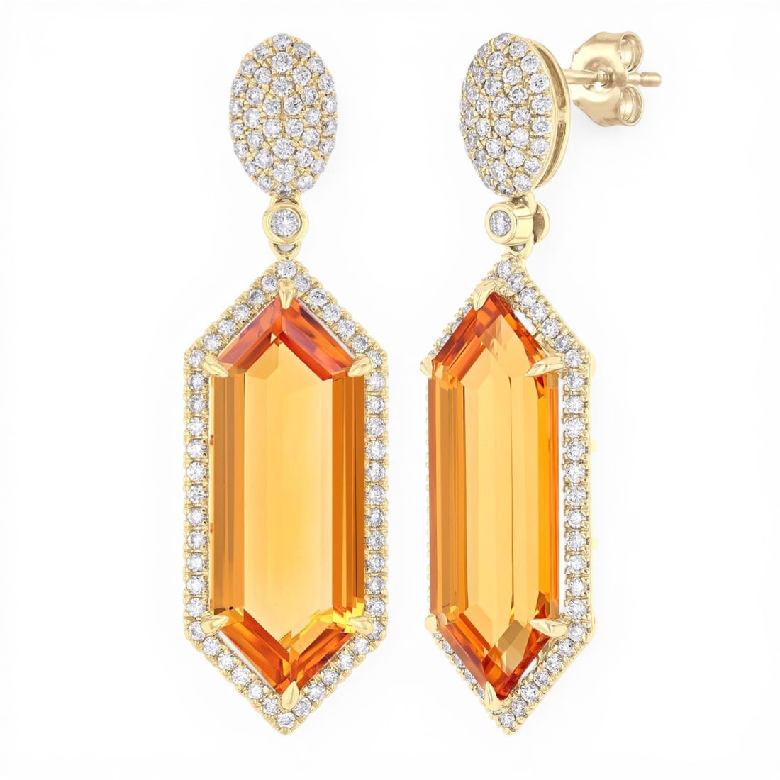 22x8mm Citrine and 0.88 ctw Diamond 14K Yellow Gold Earrings: Exuding opulence and grace, this elegant Halo pair of earrings featuring Citrine, White Diamond is crafted for the distinguished. Crafted with precision, the Halo setting is seamlessly integrated into