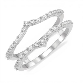 0.38 ctw Baguette and Round Diamond Chevron Insert 14K White Gold Ring