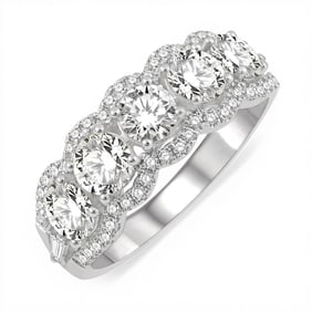 2.00 ctw Scalloped Edge Round and Baguette Diamond 14K White Gold Ring