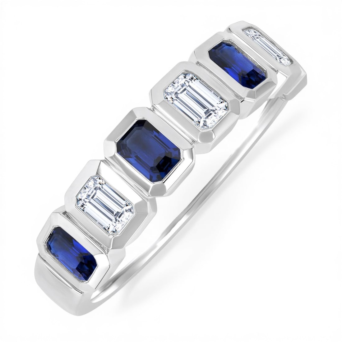 4x3mm Blue Sapphire and 0.66 ctw Diamond 14K White Gold Band Ring: A vision of luxury, this exquisite Octagon Shape ring featuring Blue Sapphire, White Diamond defines sophistication. Expertly mounted in a Bezel setting, the ring is crafted in 3.85 grams of solid 14K