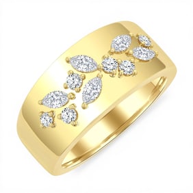 0.56 ctw Marquise & Round Diamond Wide Band 14K Yellow Gold Ring