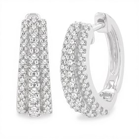 0.52 ctw White Diamond Triple Row 14K White Gold Huggie Earrings