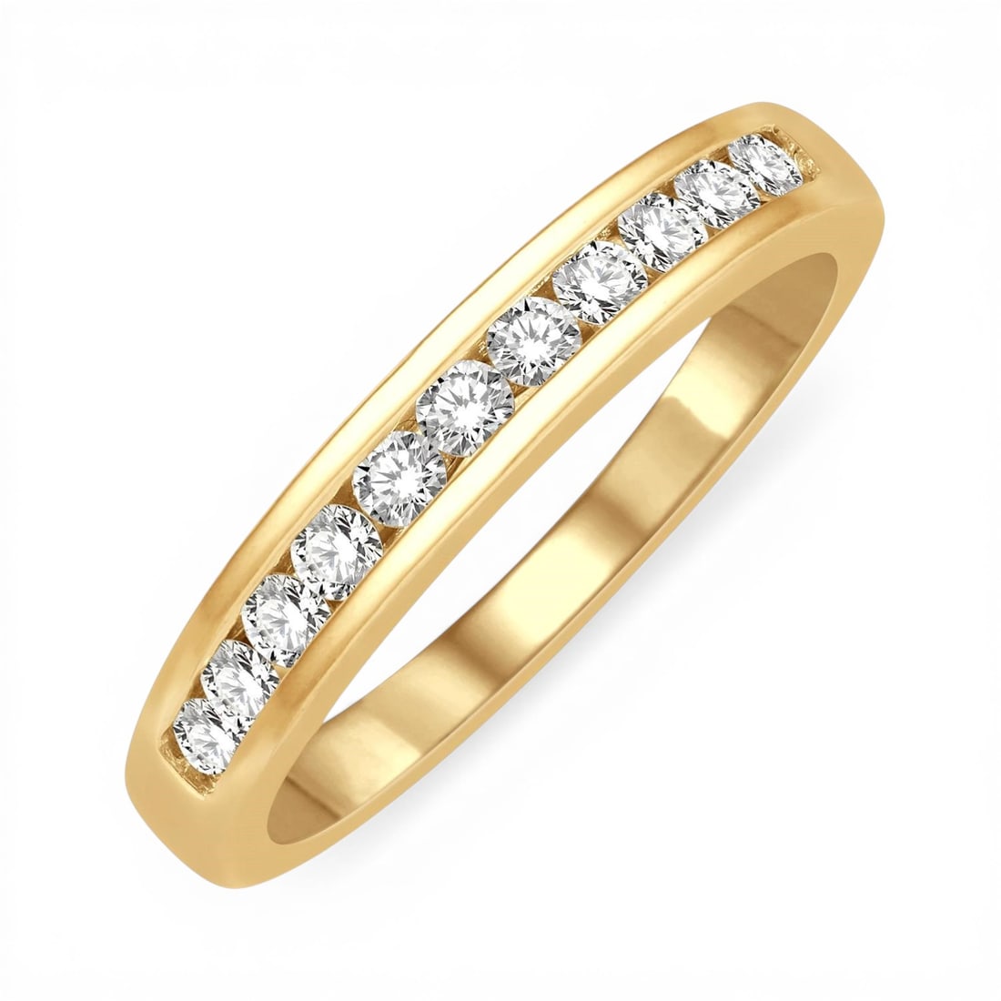 0.35 ctw Diamond Channel Set 14K Yellow Gold Band Ring: Exuding opulence and grace, this elegant Channel Set ring featuring White Diamond is crafted for the distinguished. A detailed Channel-Set Band gallery secures the stones, rendered in 2.6 grams of lus