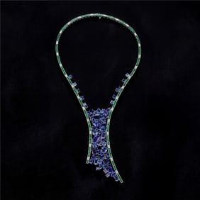 73.6 ctw Blue Sapphire and 3.6 ct White Diamond Platinum Necklace