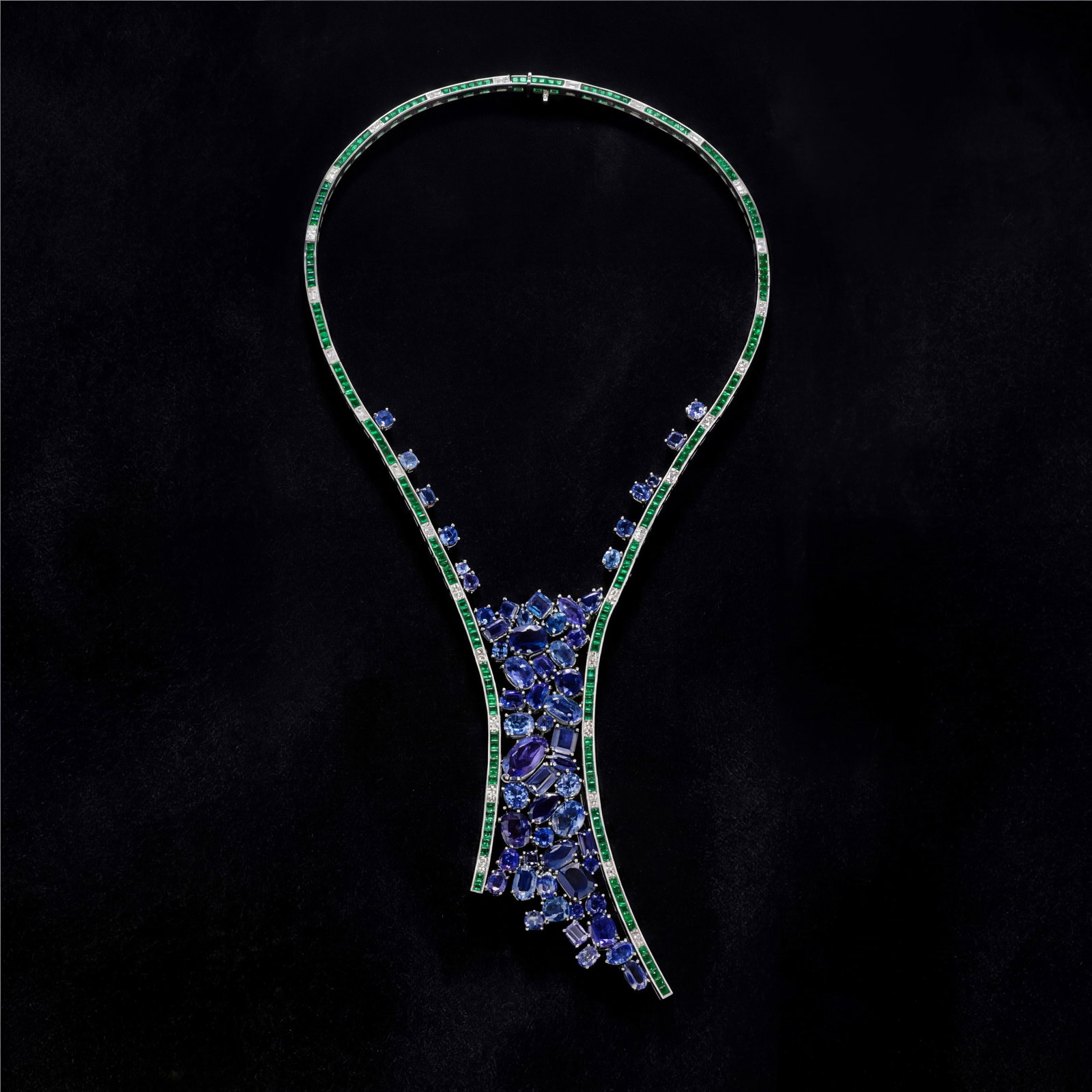 73.6 ctw Blue Sapphire and 3.6 ct White Diamond Platinum Necklace (1 of 9)