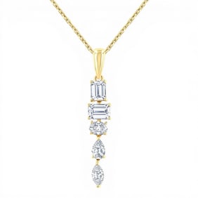 0.85 ctw Mixed Cut Diamond Dangle 14K Yellow Gold Pendant