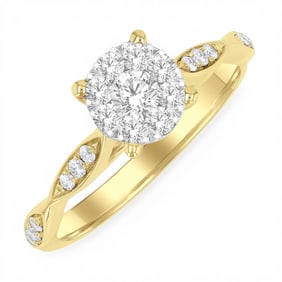 0.50 ctw Diamond Cluster 14K Yellow & White Gold Engagement Ring