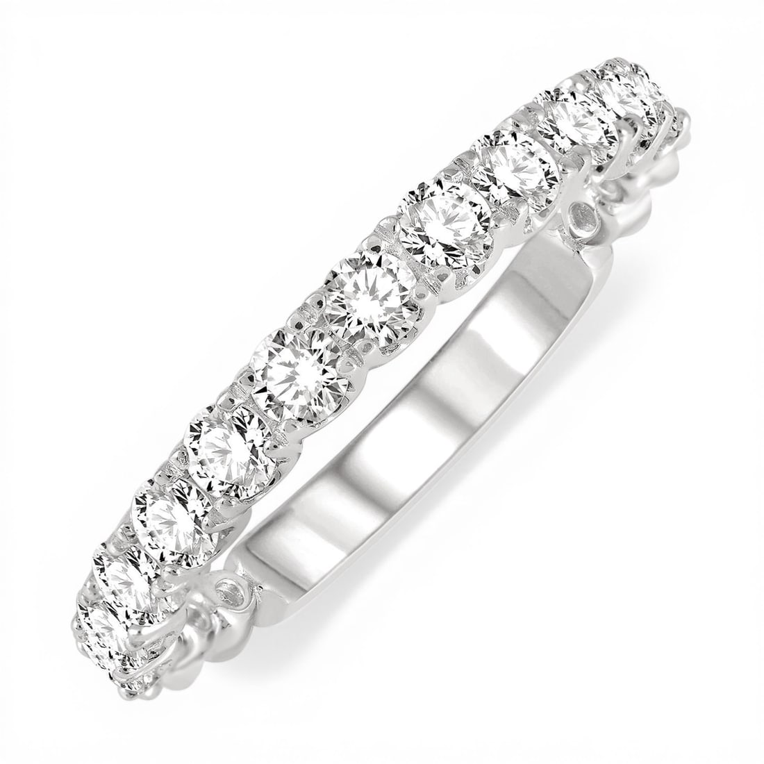 0.75 ctw Round Diamond Lattice 14K White Gold Wedding Band Ring: A testament to superior craftsmanship, this stunning Lattice Band Ring featuring White Diamond is unparalleled. Crafted with precision, the Shared Prong setting is seamlessly integrated into 2.1 grams
