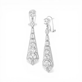 3.67 ctw Diamond Art Deco 18K White Gold Earrings