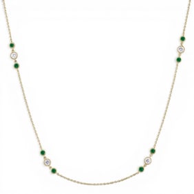 0.48 ctw Diamond and 2.25mm Emerald Station 14K Yellow Gold Necklace