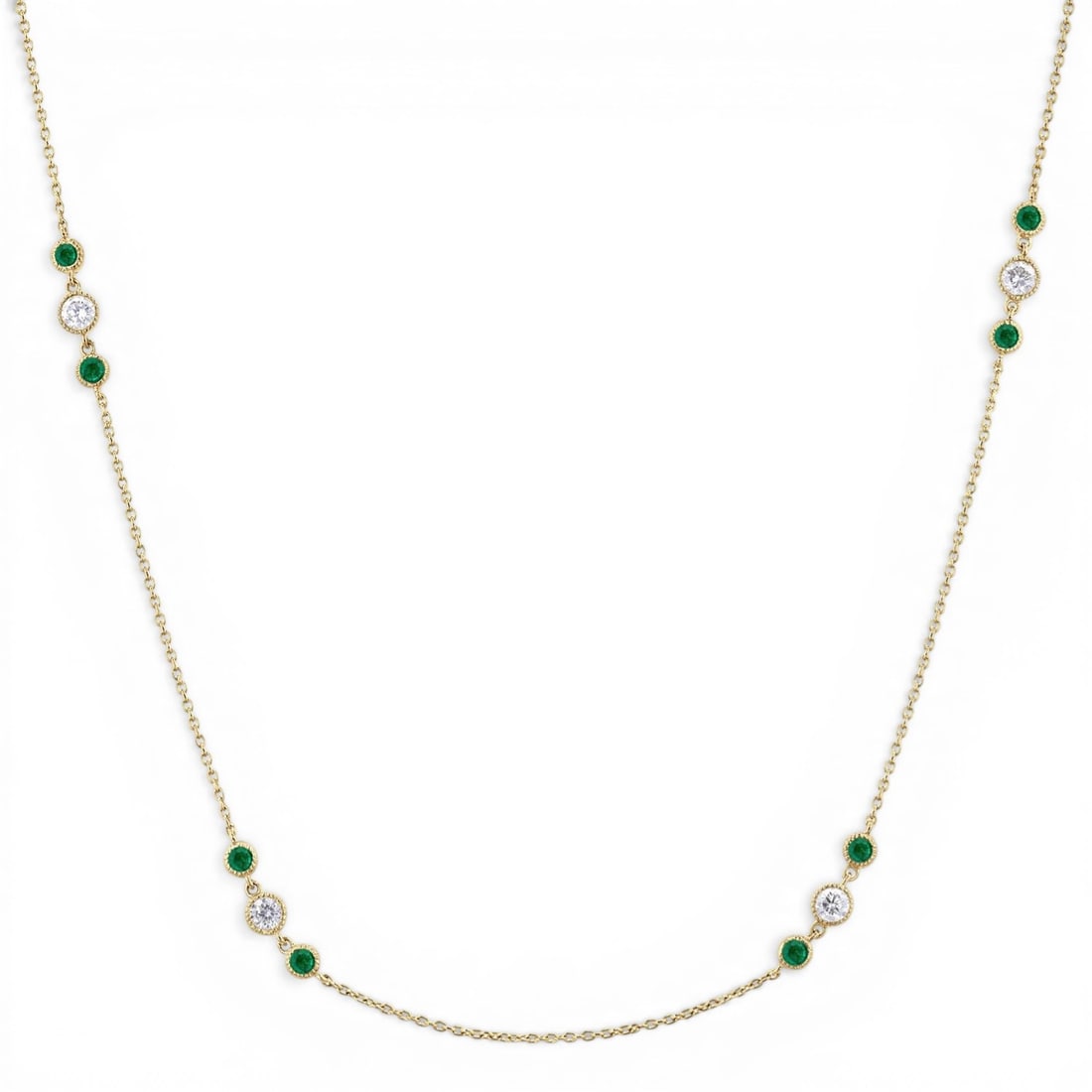 0.48 ctw Diamond and 2.25mm Emerald Station 14K Yellow Gold Necklace (1 of 2)