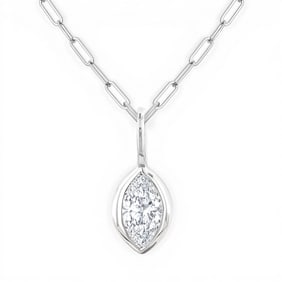 0.21 ctw Marquise Diamond Bezel Set 14K White Gold Pendant Necklace