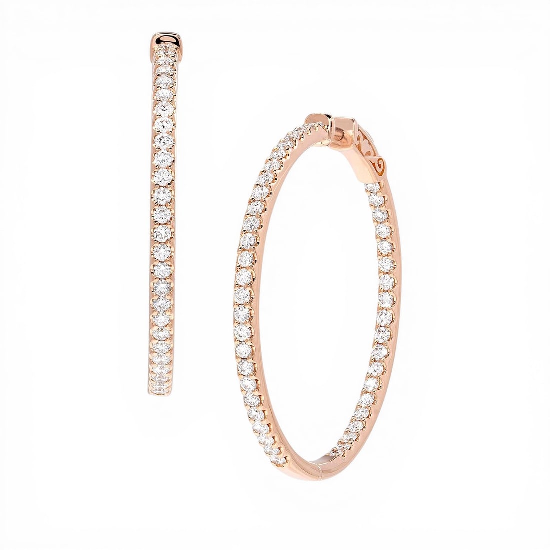 Duchess Classic 1.98 ctw Diamond 18K Rose Gold Hoop Earrings: Retail Value: $15,045 Defining modern elegance, this stunning Classic Hoop pair of earrings featuring White Diamond captures the essence of style. Showcasing the gems in a Pave arrangement, the earrin