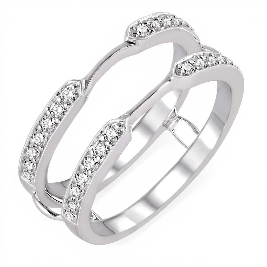 0.36 ctw White Diamond Pave 14K White Gold Insert Ring: Exuding opulence and grace, this elegant Pave ring featuring White Diamond is crafted for the distinguished. Showcasing the gems in an Insert/Guard arrangement, the ring consists of 5.0 grams of 14K W