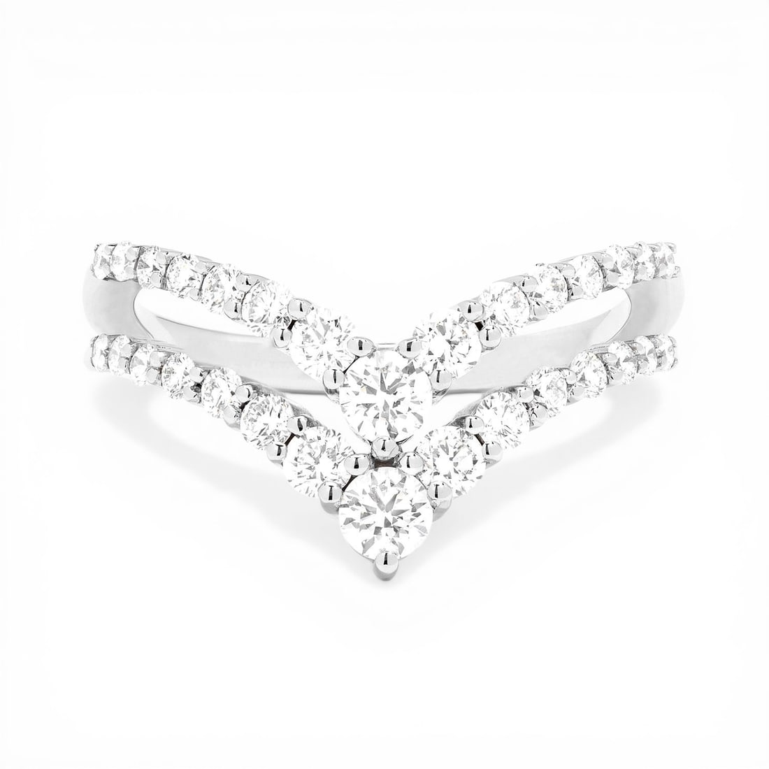 0.99 ctw Round Diamond Chevron 18k White Gold Band Ring: Retail Value: $5,370 An exquisite masterpiece of haute joaillerie, this magnificent Chevron band ring featuring White Diamond is a true treasure. Expertly mounted in a Band setting, the band ring is c