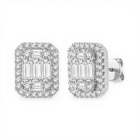 0.40 ctw Baguette & Round Diamond 14K White Gold Stud Earrings