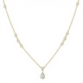 0.57 ctw Pear & Round Diamond Bezel Drop 14K Yellow Gold Necklace