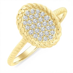 0.22 ctw Diamond Oval Cluster Rope Accent 10K Yellow Gold Fashion Ring