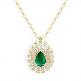 6x4mm Pear Emerald and 0.29 ctw Diamond Accent 14K Yellow Gold Pendant