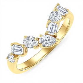 0.83 ctw Mixed Cut Diamond Chevron Band 14K Yellow Gold Ring