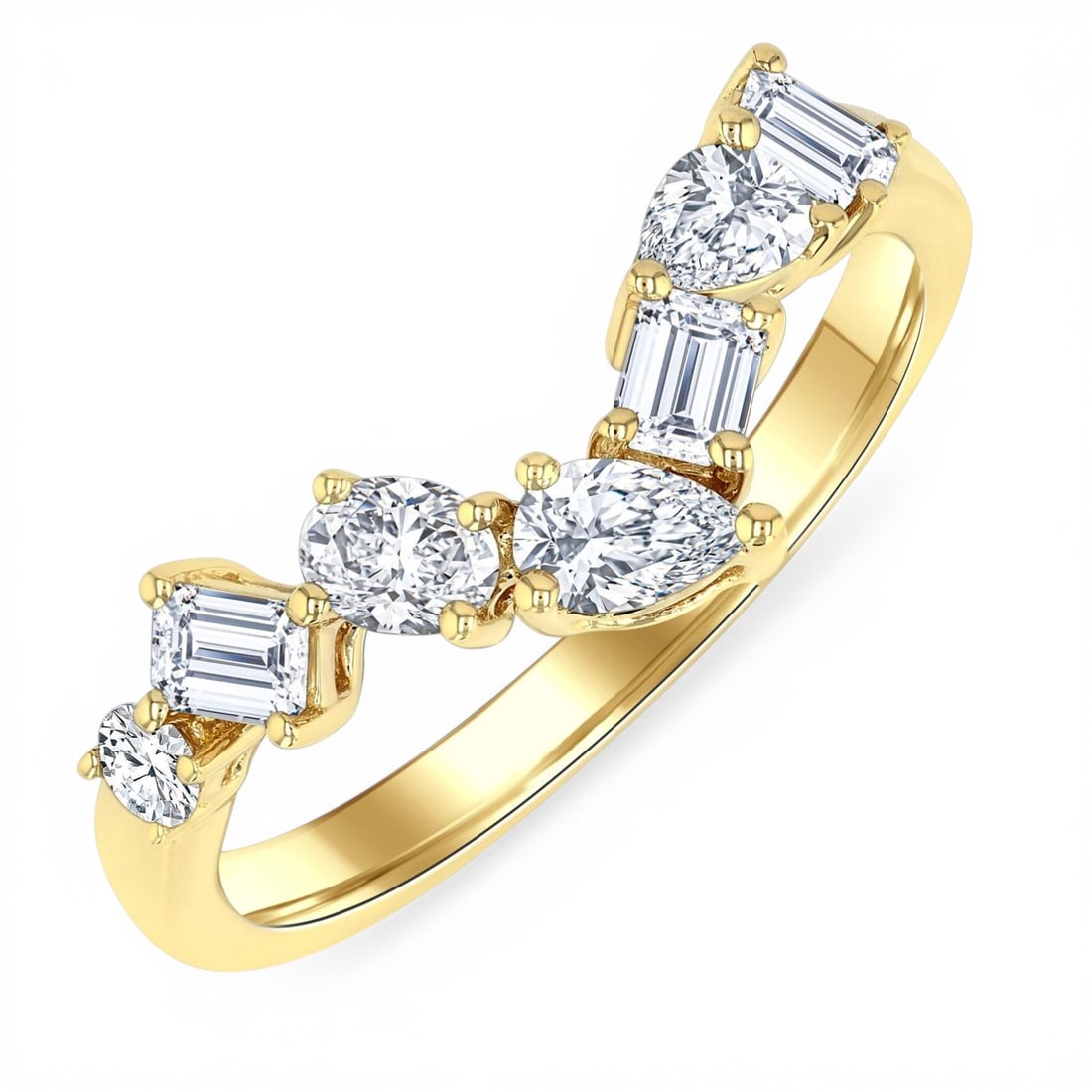 0.83 ctw Mixed Cut Diamond Chevron Band 14K Yellow Gold Ring: Timeless and sophisticated, this exquisite Chevron ring featuring White Diamond radiates enduring beauty. Securely held in a classic Chevron Band design, the ring is forged from 2.55 grams of high-pol