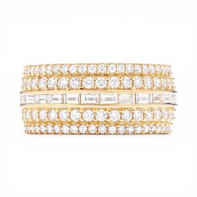 1.75 ctw Baguette and Round Diamond Wide Band 18k Yellow Gold Ring