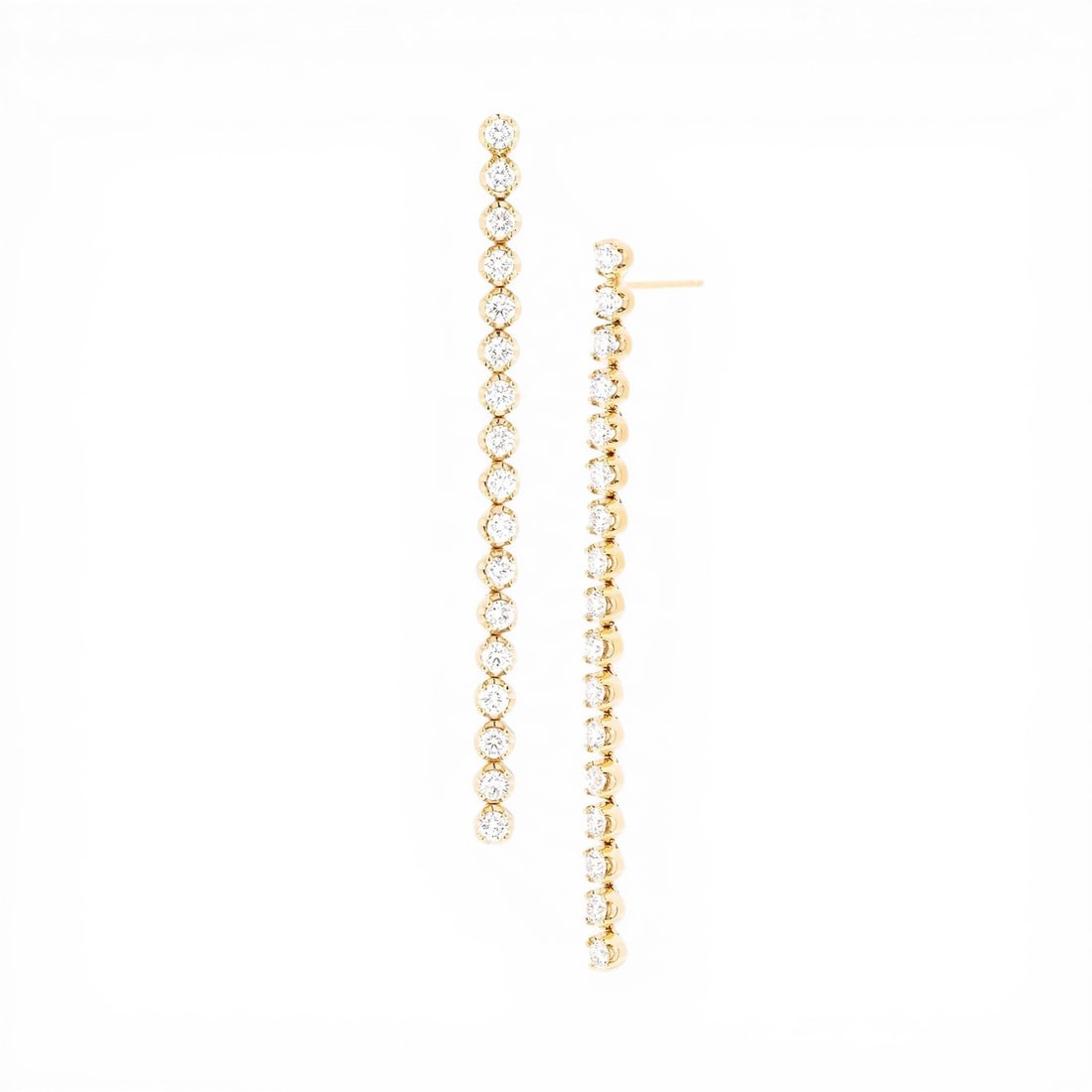 Duchess 1.96 ctw Round Diamond Drop 18K Yellow Gold Earrings: Retail Value: $9,885 Rare and radiant, this stunning Duchess Drop pair of earrings featuring White Diamond offers a touch of the extraordinary. Expertly mounted in a Line/Drop Setting setting, the ear