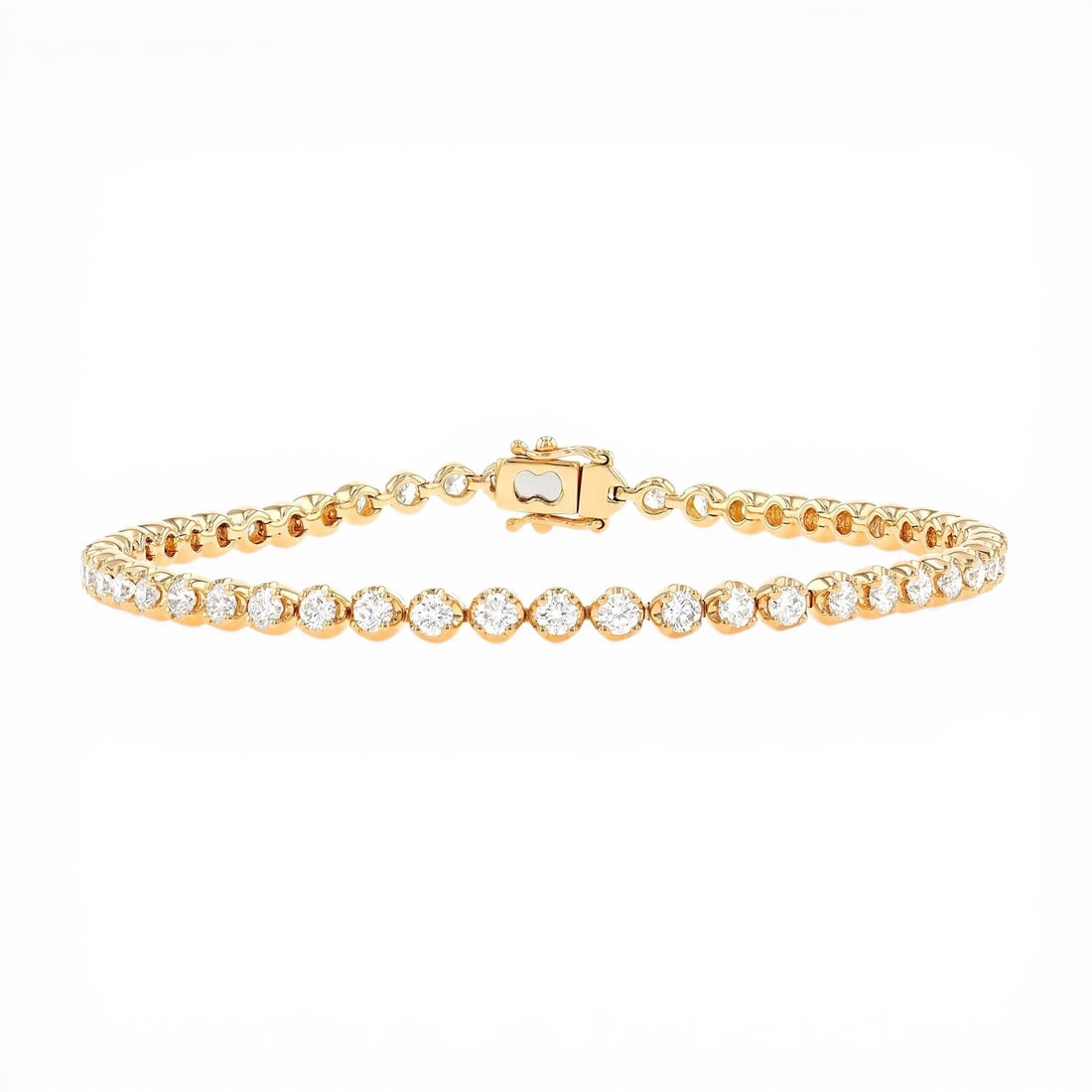 2.91 ctw Diamond 18K Yellow Gold Tennis Bracelet: Retail Value: $14,640 Epitomizing grandeur, this stunning Duchess tennis bracelet featuring White Diamond stands as a beacon of refined taste. The gemstones are nestled within a Line framework, suppor
