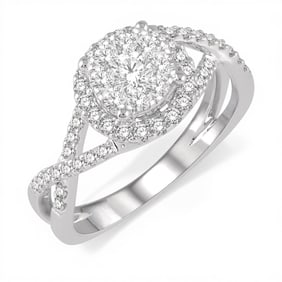 0.72 ctw Cluster Round Cut Diamond Engagement 14K White Gold Ring
