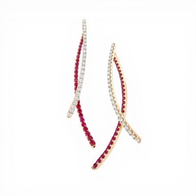 0.97 ctw Ruby and Diamond 18K Yellow Gold Earrings