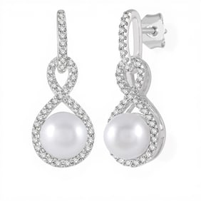 6mm Cultured Pearl and 0.25 ctw Diamond 10K White Gold Earrings