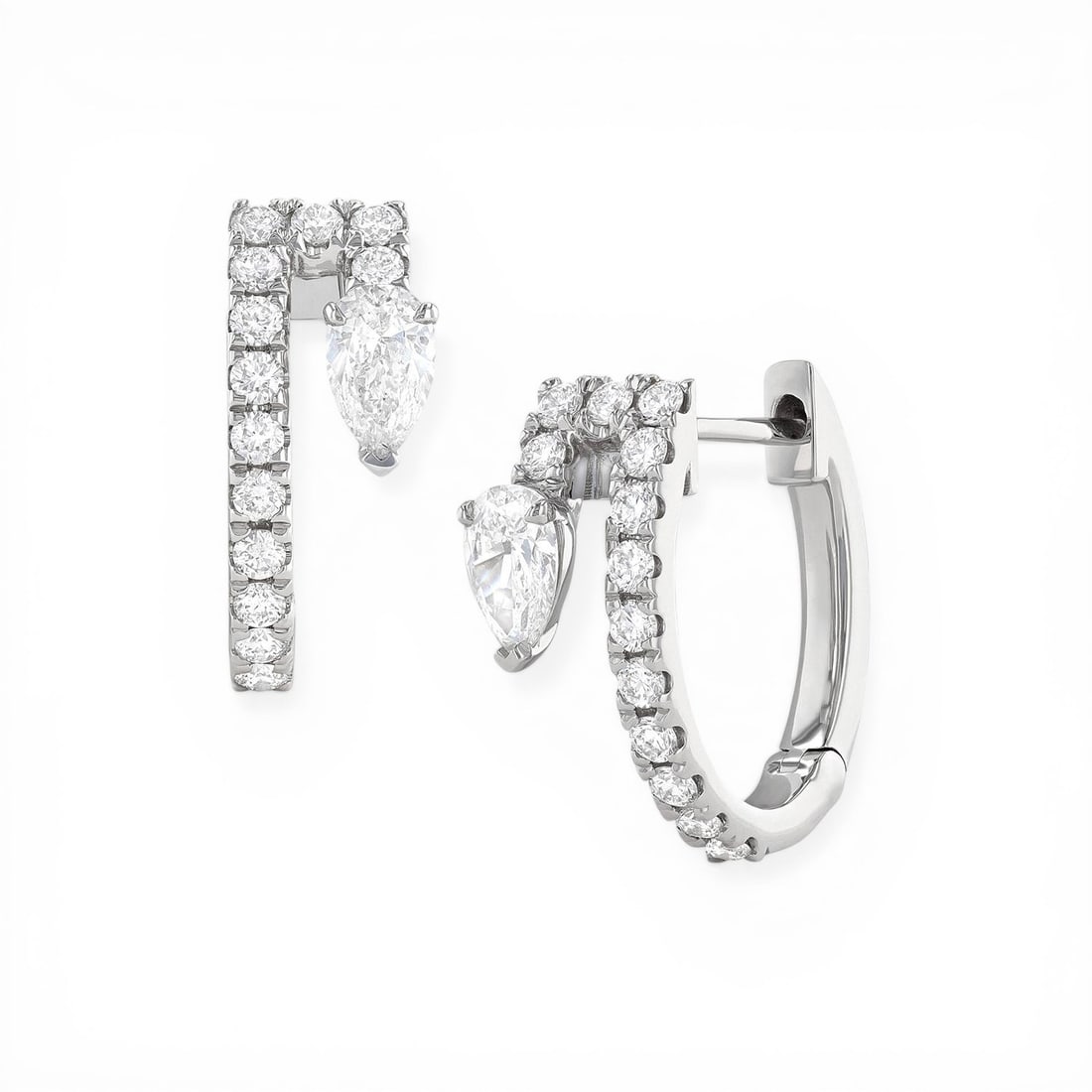 0.80 ctw White Diamond 18k White Gold Paradox Hoop Earrings: Retail Value: $5,505 Captured in a moment of brilliance, this stunning Paradox Pear pair of earrings featuring White Diamond speaks to the connoisseur. Securely held in a classic Hoop design, the earr