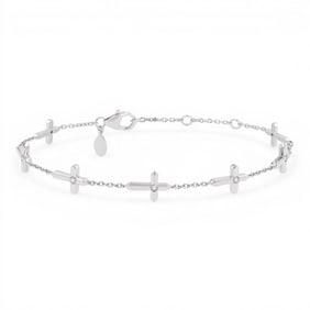 0.15 ctw Diamond Cross Charm Station 10K White Gold Bracelet