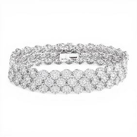 12.94 ctw Round White Diamond Three-Row Tennis Bracelet 18K White Gold